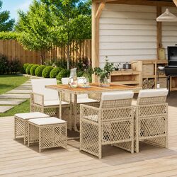 Charming 9-Piece Outdoor Dining Set with Cushions