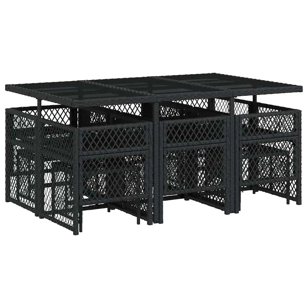 Garden Dining Set 11 Piece Outdoor Furniture Cushions Black Poly Rattan