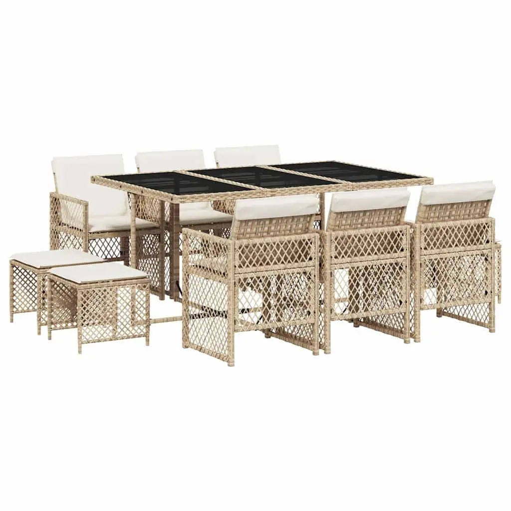 Garden Dining Set 11 Piece Outdoor Furniture Patio Beige PE Rattan Tempered