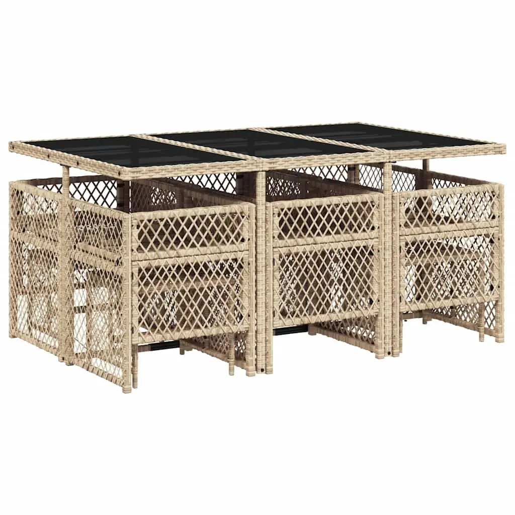 Garden Dining Set 11 Piece Outdoor Furniture Patio Beige PE Rattan Tempered