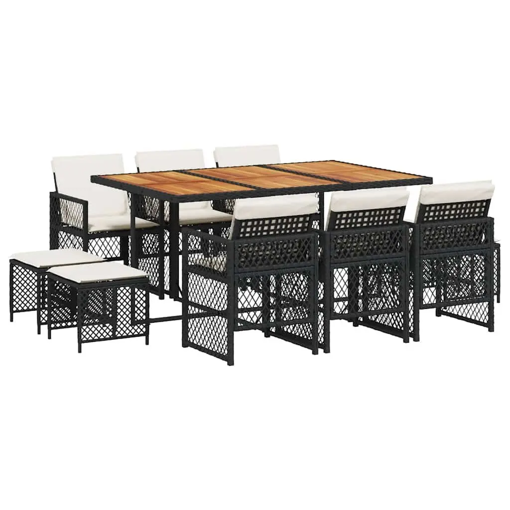11 Piece Outdoor Garden Dining Set Poly Rattan Chairs Table Cushions Black