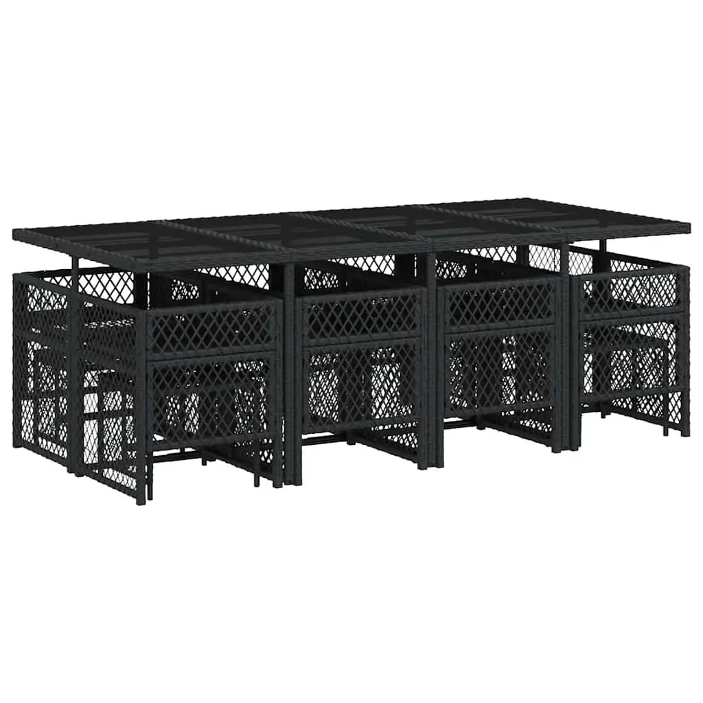 Outdoor Garden Dining Set 13 Piece Black Poly Rattan with Cushions