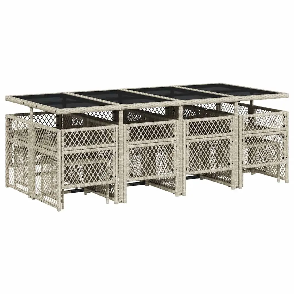 Garden Dining Set 13 Piece Grey Poly Rattan Outdoor Furniture with Tempered Glass Table and Thickly Padded Cushions