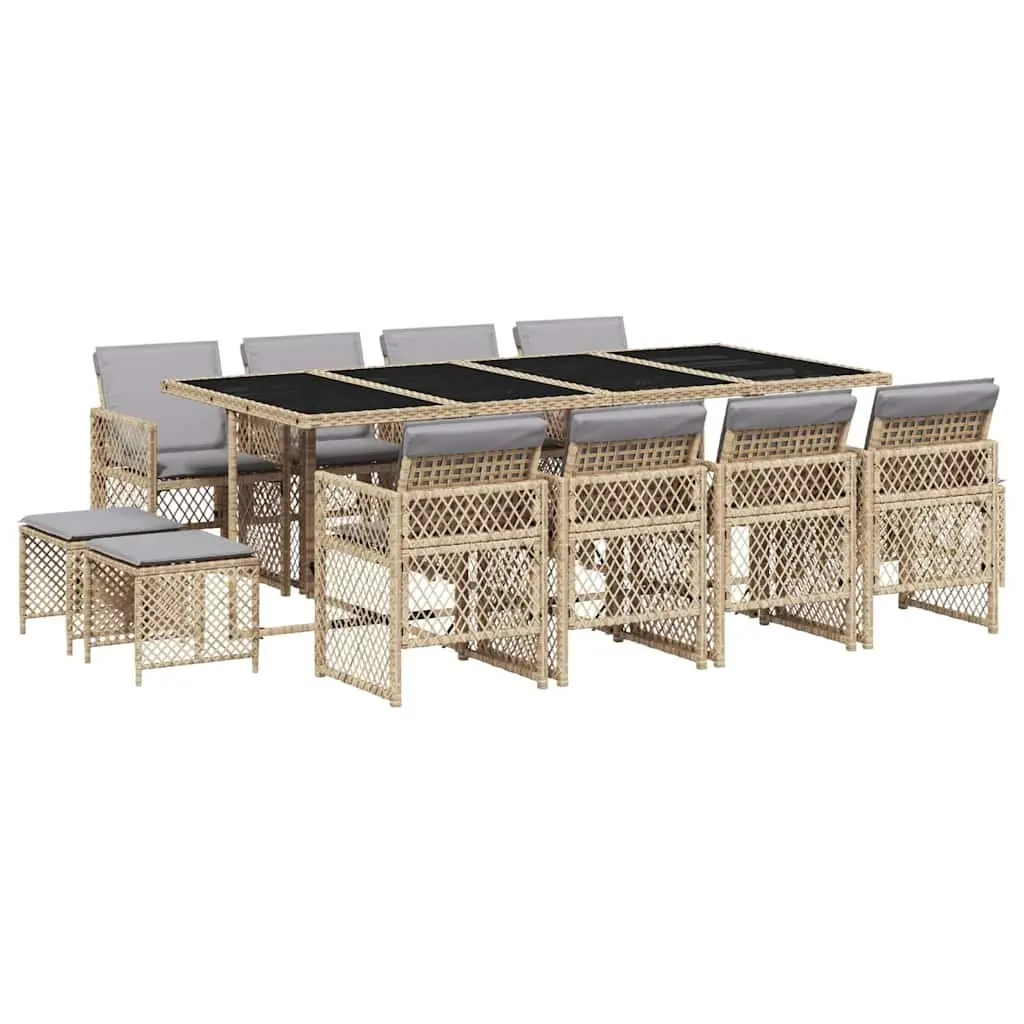 Garden Dining Set 13 Piece Outdoor Furniture Beige Rattan Table Chairs Cushions
