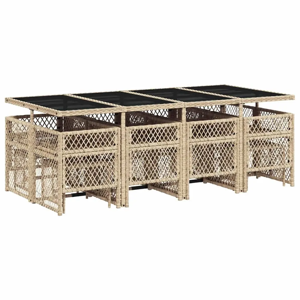 Garden Dining Set 13 Piece Outdoor Furniture Beige Rattan Table Chairs Cushions