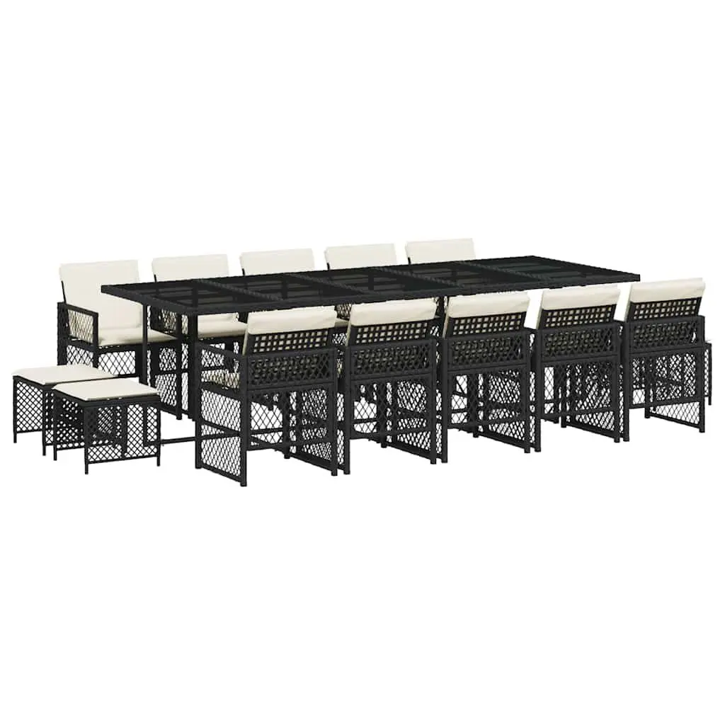 Garden Dining Set Black Rattan 15 Piece Outdoor Patio Furniture with Cushions