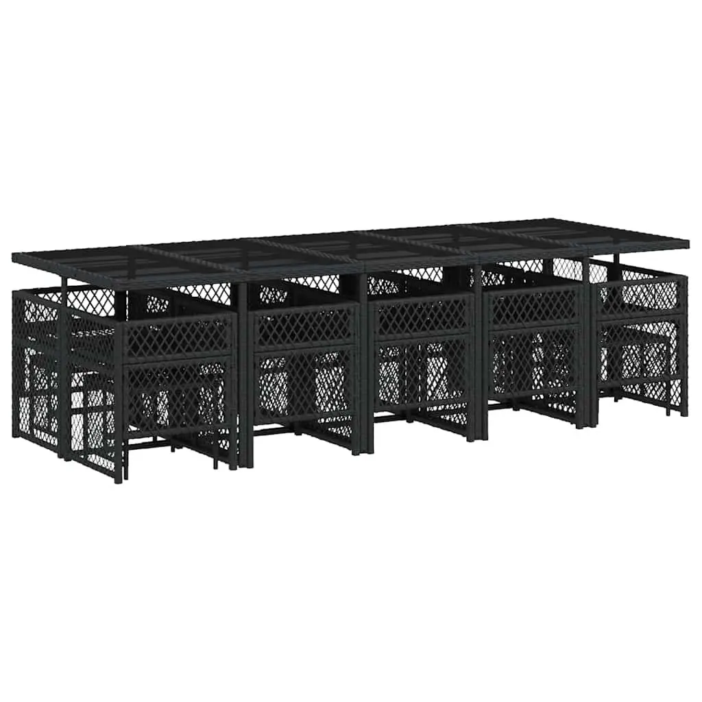 Garden Dining Set Black Rattan 15 Piece Outdoor Patio Furniture with Cushions