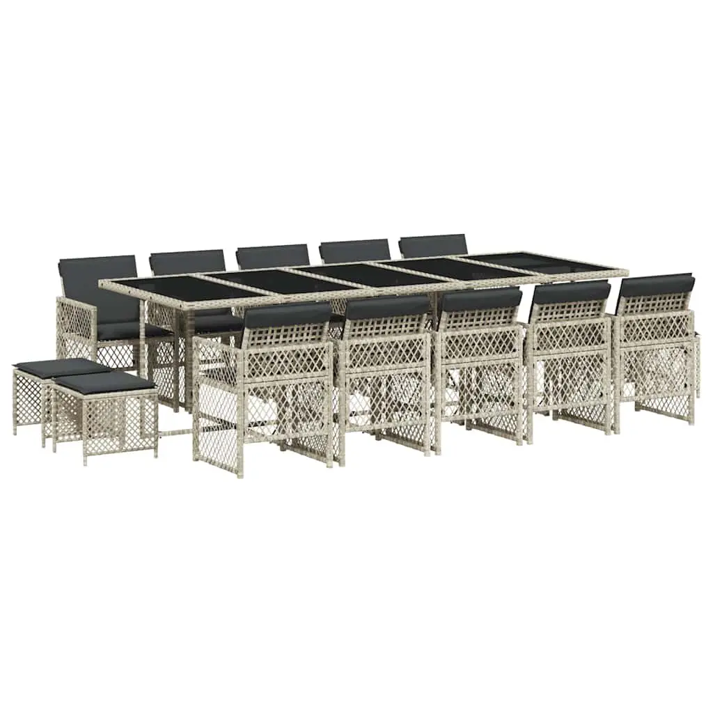 Garden Dining Set 15 Piece Outdoor Furniture Grey Poly Rattan Chairs Table