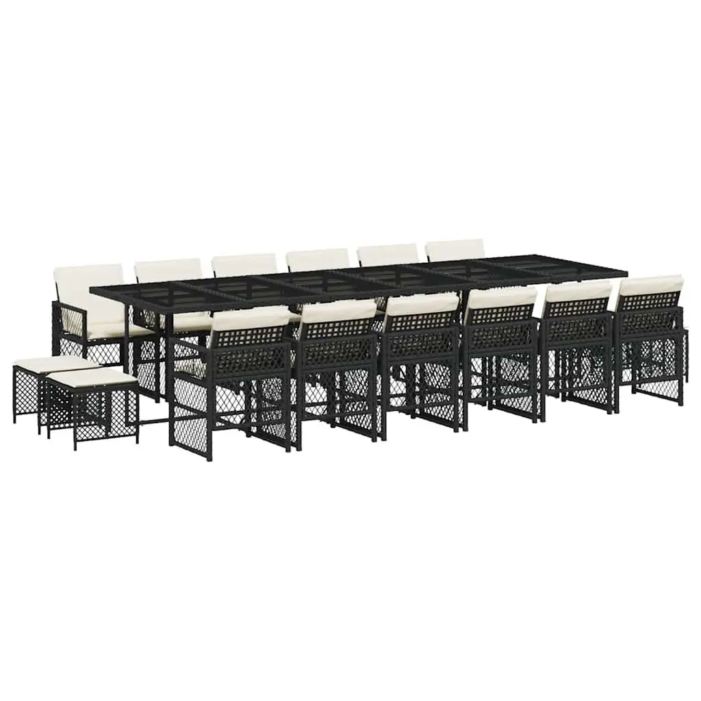 Garden Dining Set 17 Piece Black Poly Rattan Outdoor Furniture with Cushions