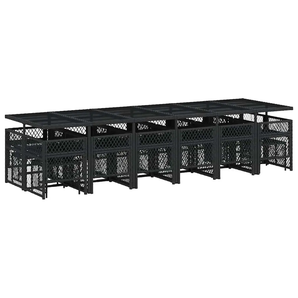 Outdoor Garden Dining Set 17 Piece Black PE Rattan Patio Furniture with Tempered Glass Tabletop and Padded Seat Cushions