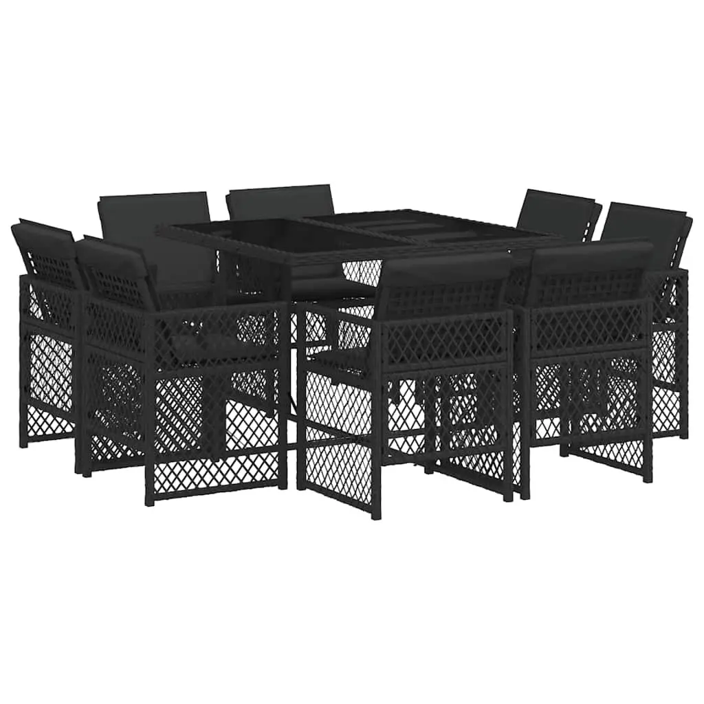 Outdoor Dining Set 9 Piece Black Poly Rattan Chair Table Patio