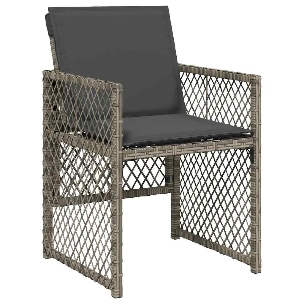 Outdoor Furniture Set 9 Piece Grey Poly Rattan Dining Chairs Table Cushions