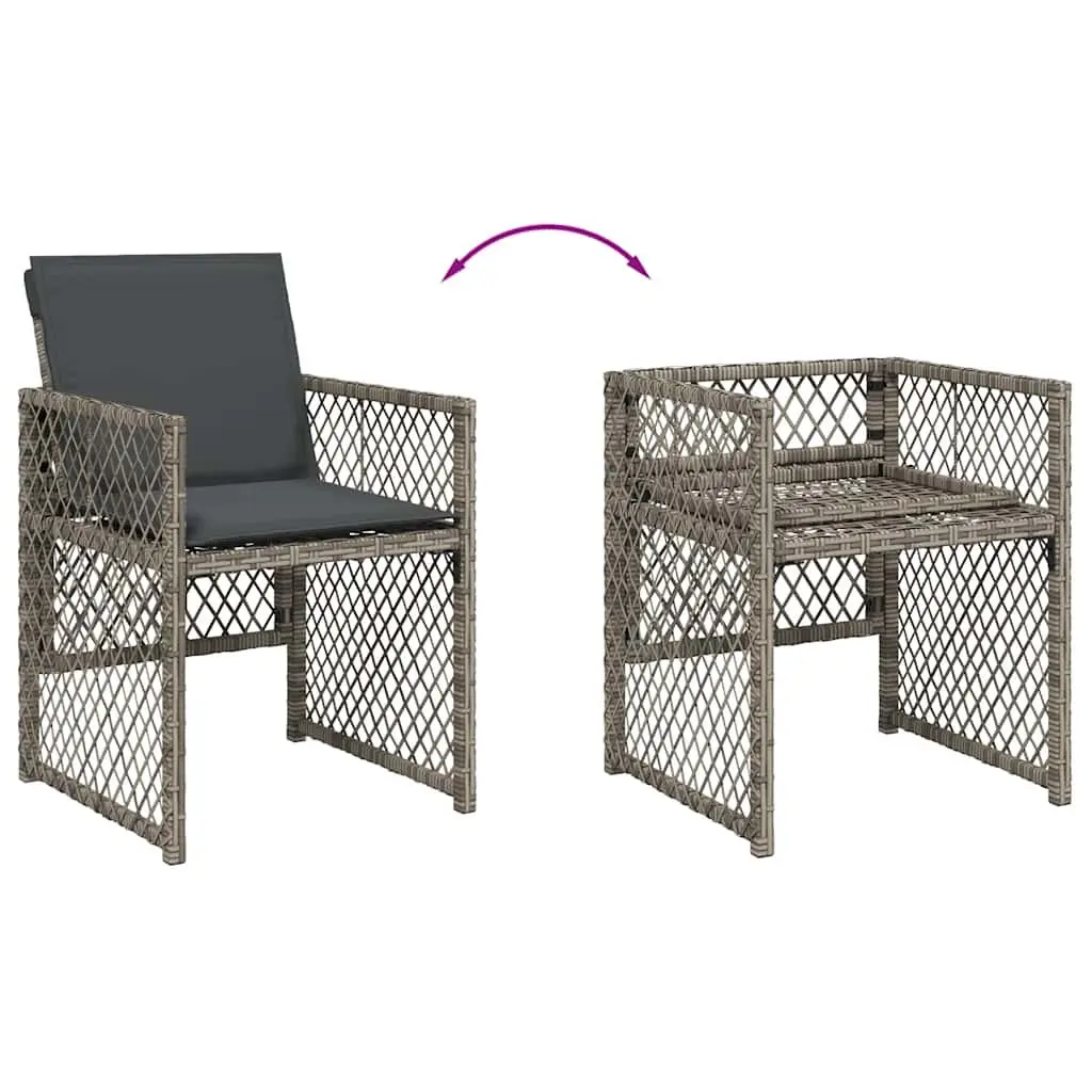 Outdoor Furniture Set 9 Piece Grey Poly Rattan Dining Chairs Table Cushions