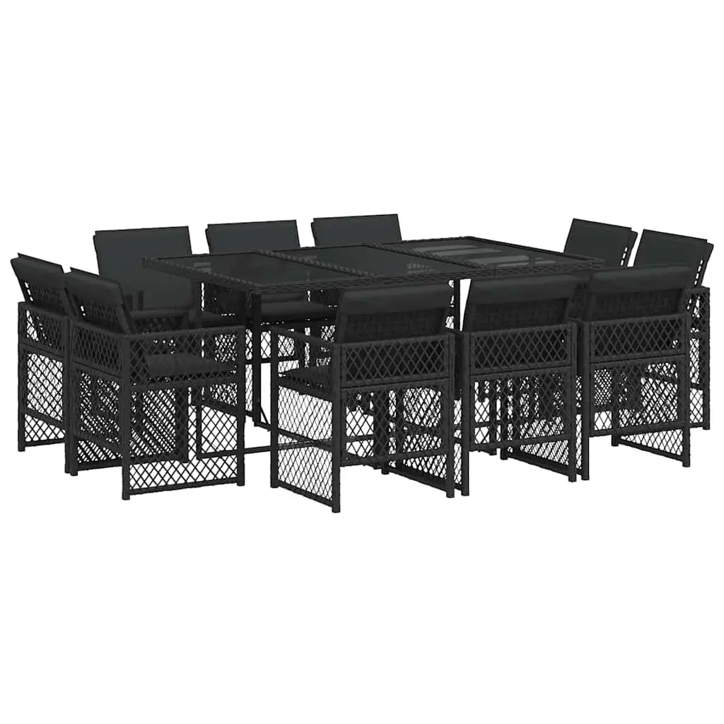 Black Poly Rattan Garden Dining Set 11 Piece Outdoor Patio Furniture with Cushions