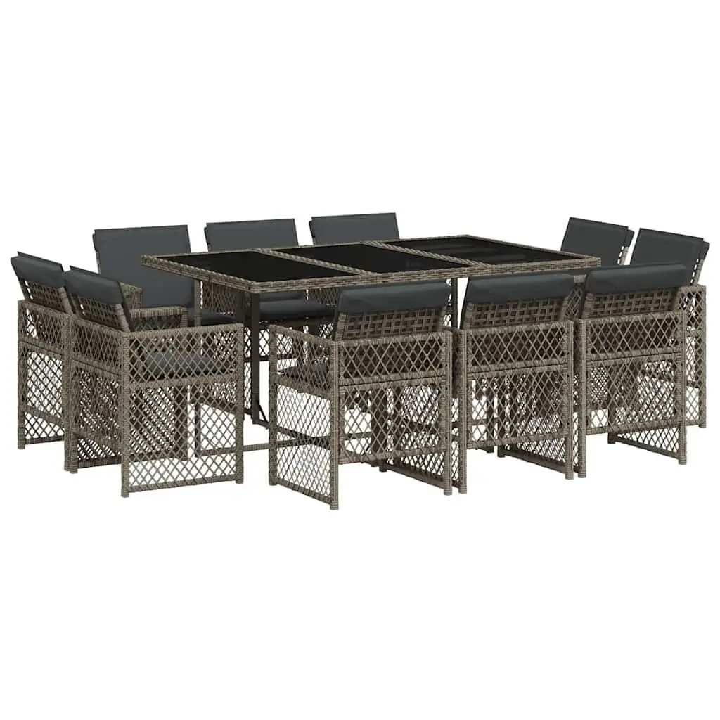 Garden Dining Set 11 Piece Grey Poly Rattan Chairs Table