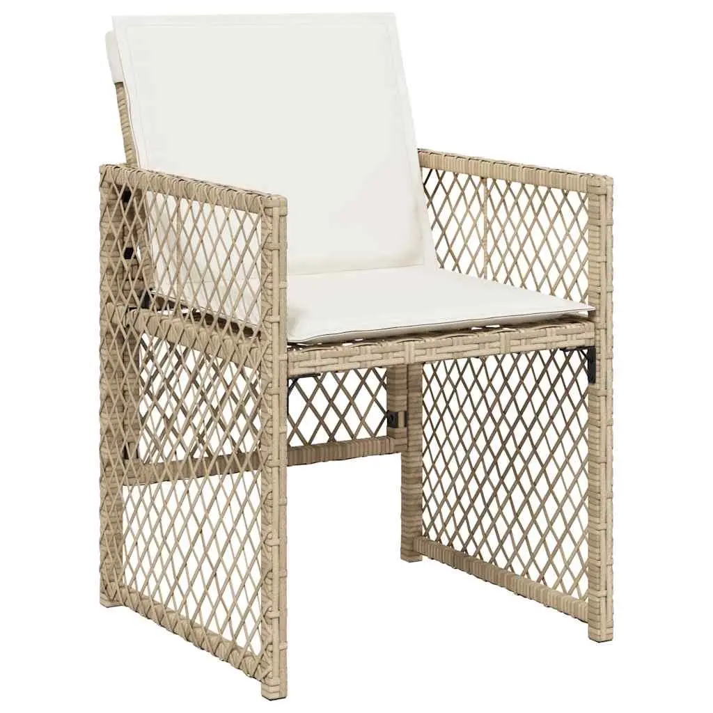 Outdoor Dining Set 11 Piece Beige Poly Rattan Furniture with Cushions and Tempered Glass Table