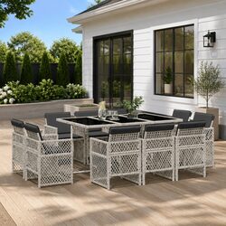 Your 11-Piece Grey Poly Rattan Outdoor Dining Solution
