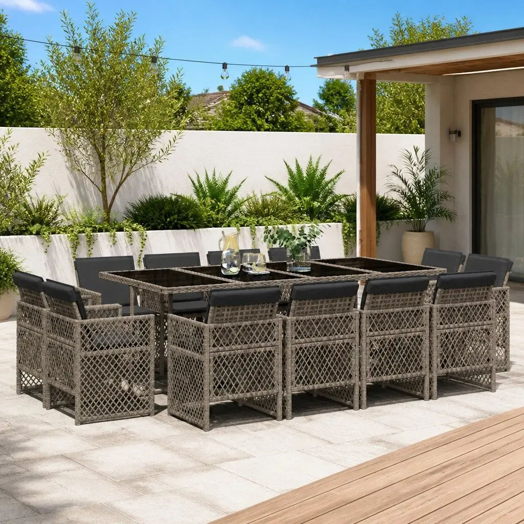 Garden Dining Set Grey 13 Piece Outdoor Furniture with Cushions