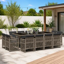Garden Dining Set 13 Piece Grey Outdoor Furniture with Cushions Patio Table