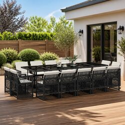 Garden Dining Set 15 Piece Black Outdoor Furniture Patio Table Chairs Cushions