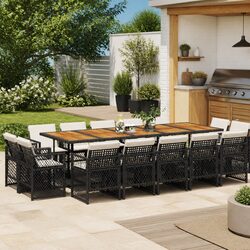 Garden Dining Set 15 Piece Outdoor Furniture Black Poly Rattan Chairs Table