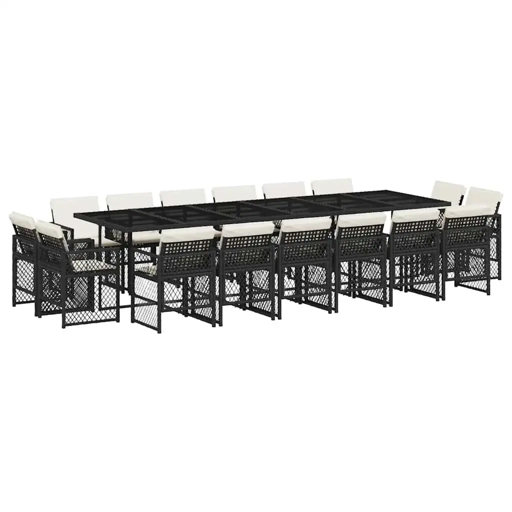 Garden Dining Set 17 Piece Outdoor Furniture Black Poly Rattan Chairs Table