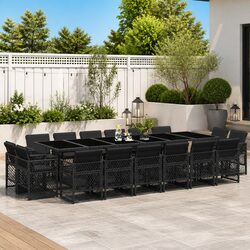 Garden Dining Set 17 Piece Outdoor Furniture Black with Cushions Patio Table