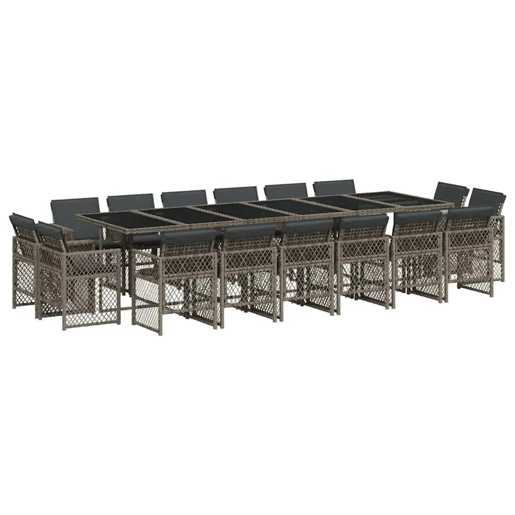 Outdoor Dining Set 17 Pieces Grey Poly Rattan with Cushions Weather Resistant Furniture