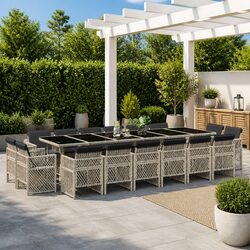 Garden Dining Set 17 Piece Outdoor Furniture Grey PE Rattan Chairs Table