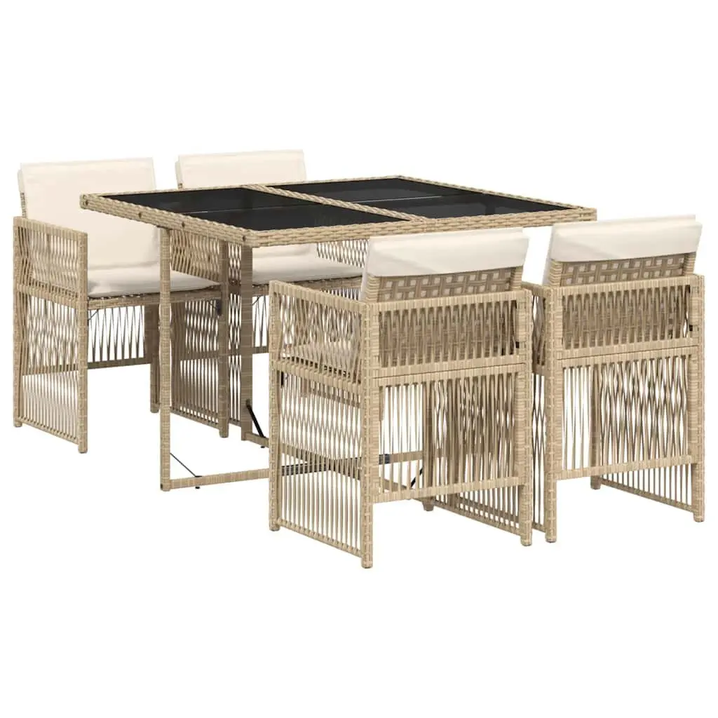 5 Piece Outdoor Dining Set Beige Poly Rattan Chairs Table
