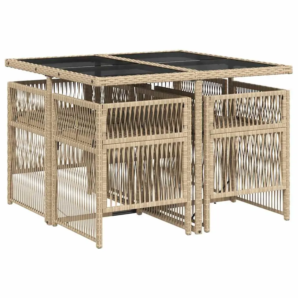5 Piece Outdoor Dining Set Beige Poly Rattan Chairs Table