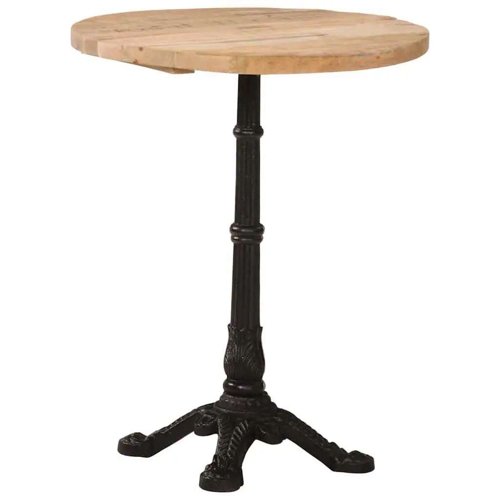 Bistro Table Round Wooden Top Cast Iron Base Brown 60cm x 76cm