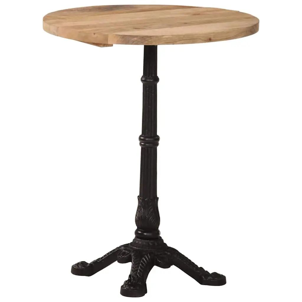 Bistro Table Round Wooden Top Cast Iron Base Brown 60cm x 76cm