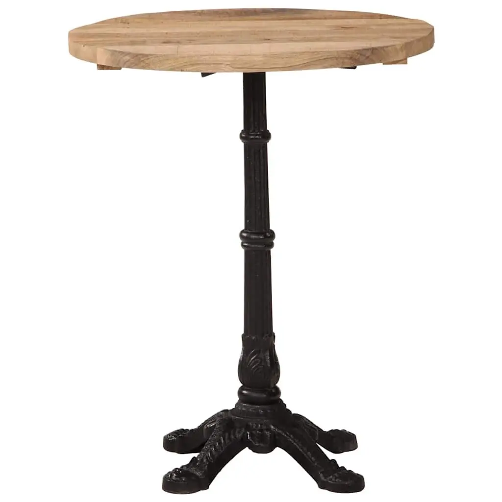 Bistro Table Round Wooden Top Cast Iron Base Brown 60cm x 76cm