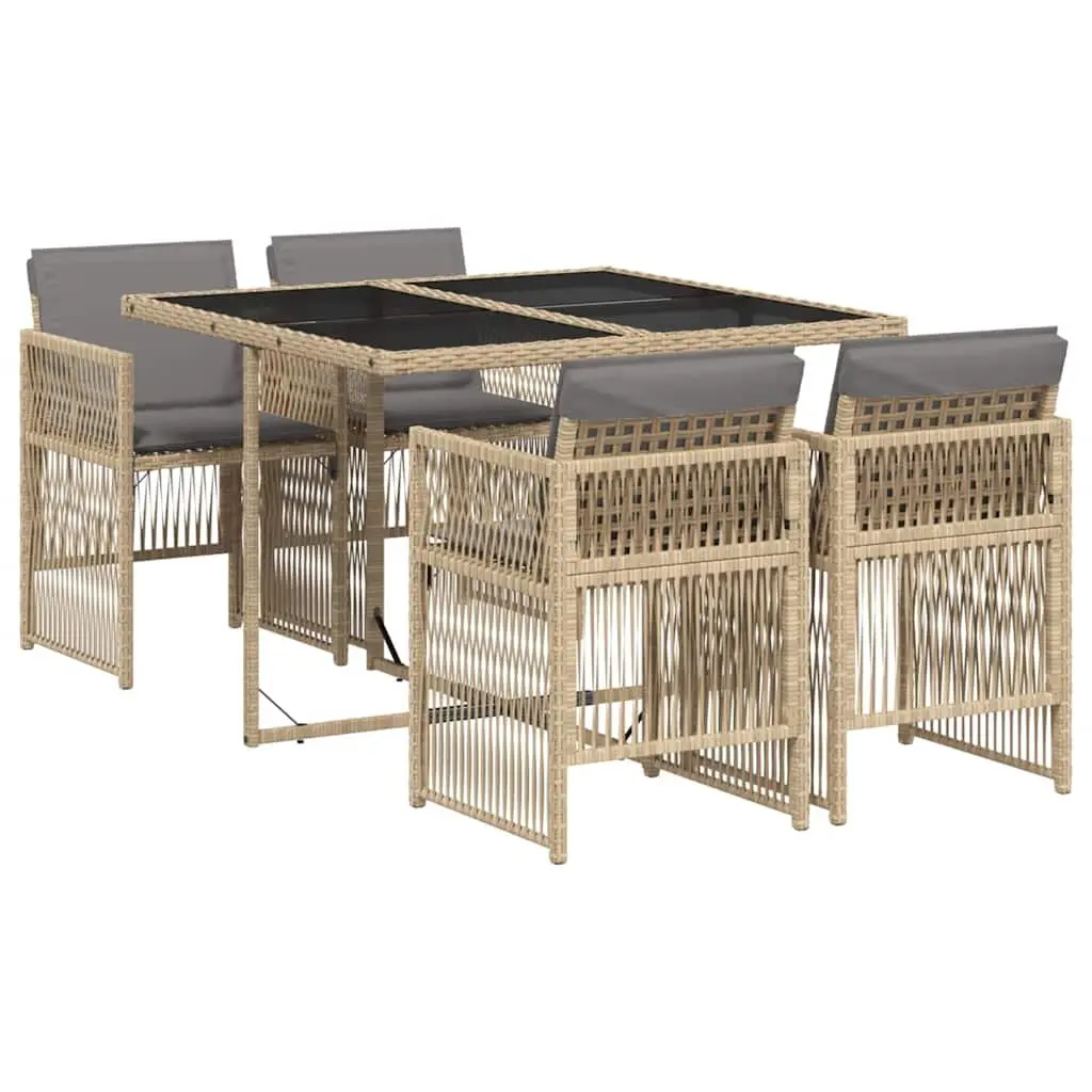 5 Piece Outdoor Dining Set Beige Poly Rattan Chairs Table