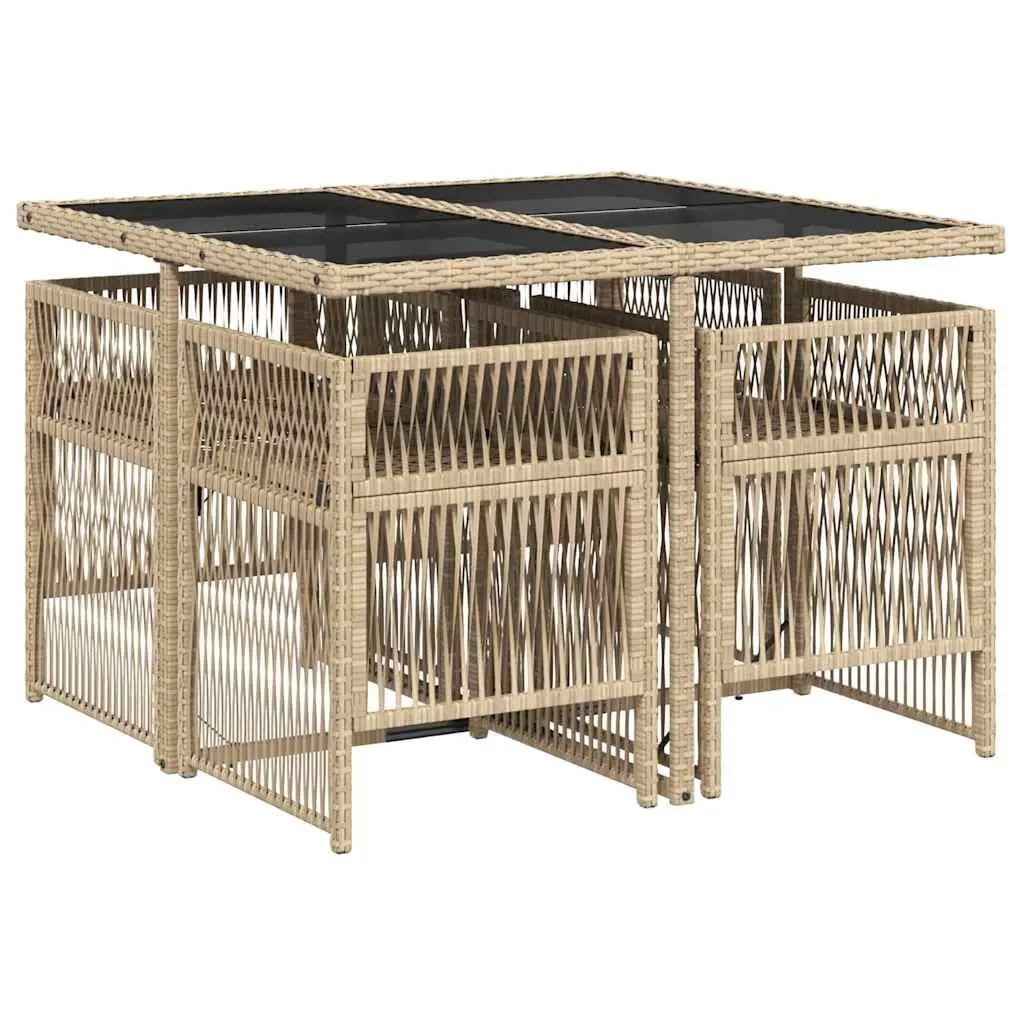 5 Piece Outdoor Dining Set Beige Poly Rattan Chairs Table