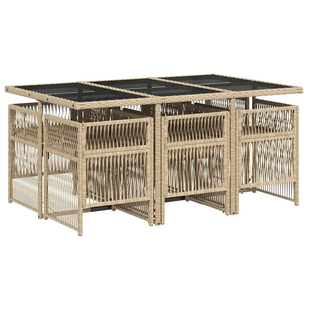 Garden Dining Set 7 Piece PE Rattan with Cushions Beige