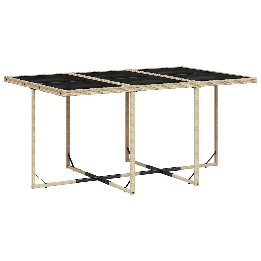 Outdoor Dining Set 7 Piece Beige Poly Rattan Table and Chairs Cushioned Patio Furniture