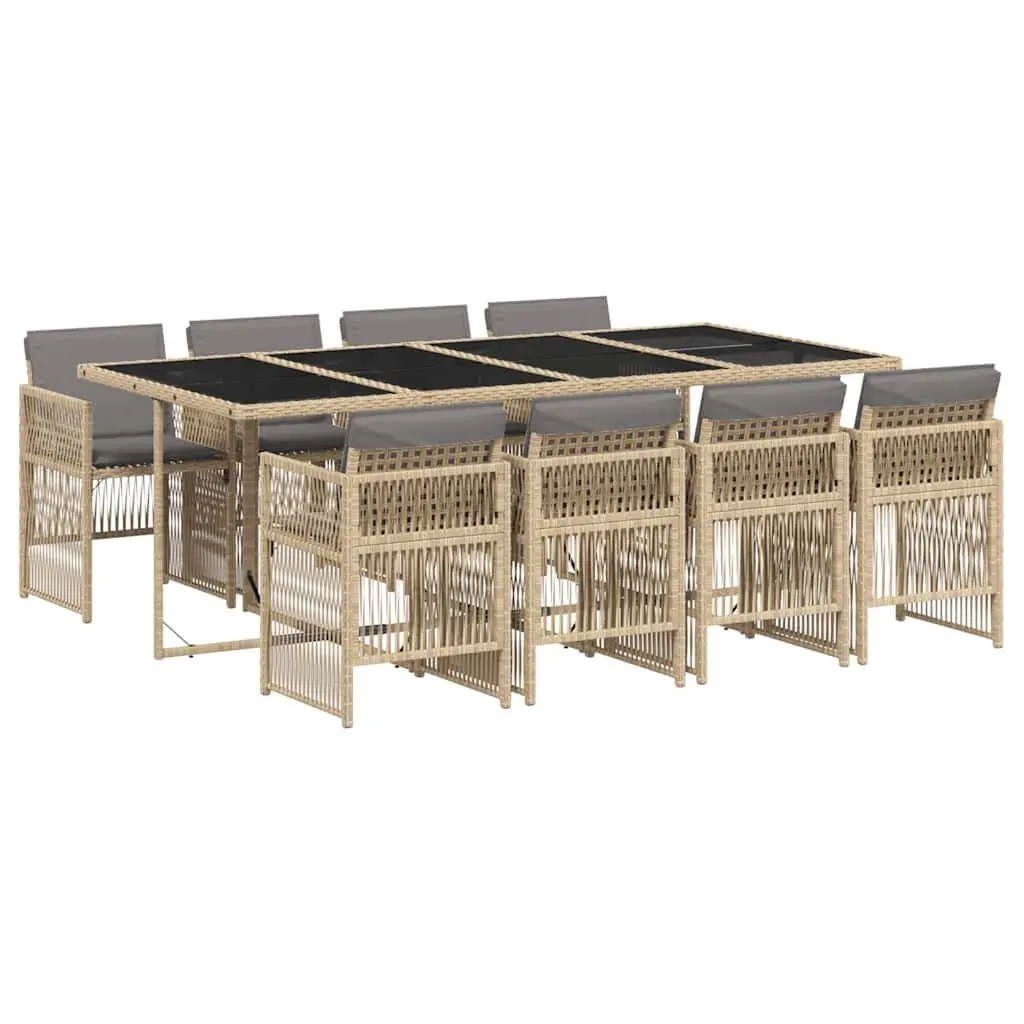 Garden Dining Set 9 Piece Outdoor Furniture Patio Table with Cushions PE Rattan Beige