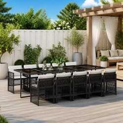 Garden Dining Set 11 Piece Outdoor Furniture Black Poly Rattan Chairs Table