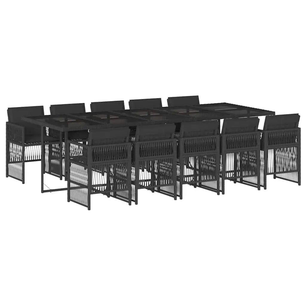 Outdoor Furniture Set 11 Piece Black Poly Rattan Chairs with Cushions and Table