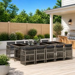 Garden Dining Set 11 Piece Outdoor Furniture Patio Beige Poly Rattan Cushions