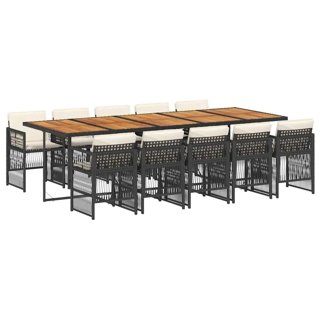 Garden Dining Set 11 Piece Black Poly Rattan Outdoor Furniture with Cushions