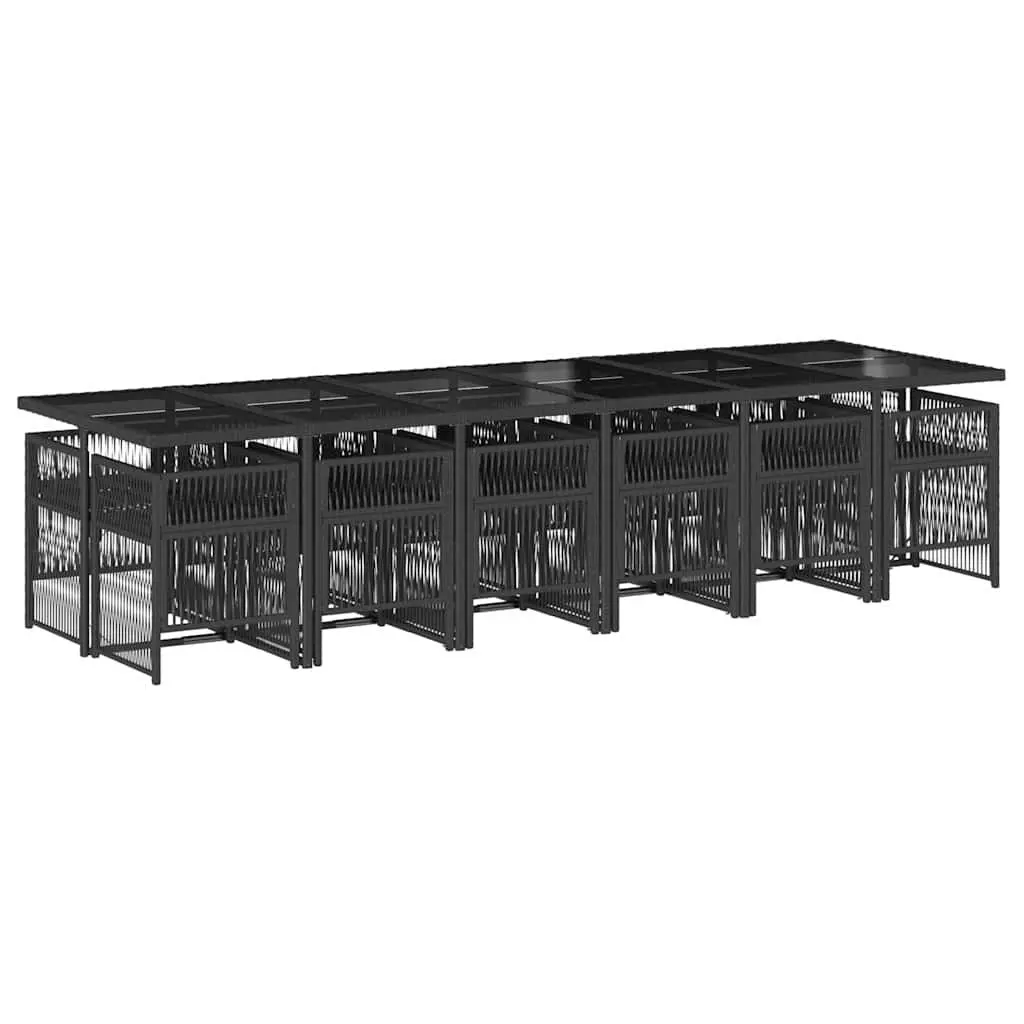 13PieceGardenDiningSetBlackWeatherResistantPolyRattanFurnitureWithRemovableCushionsAndTemperedGlassTableForOutdoorRelaxation