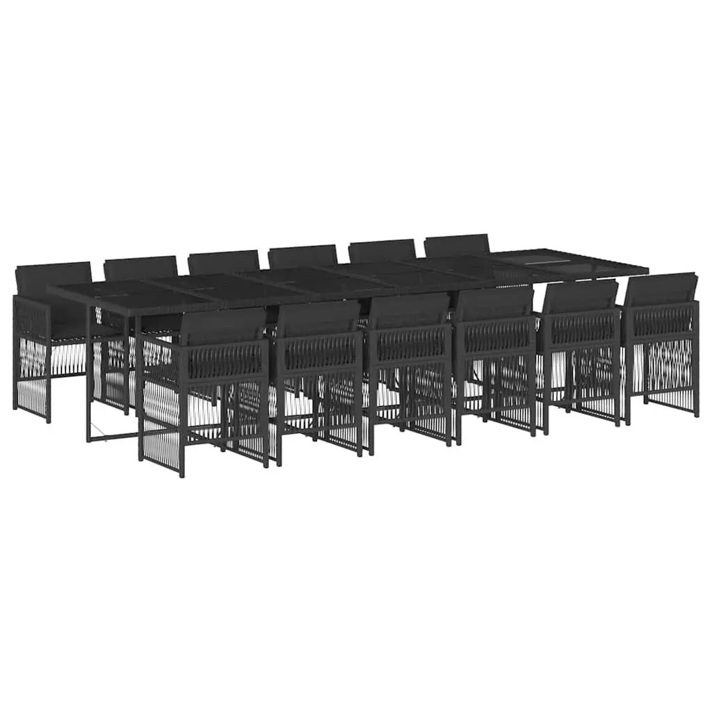 Outdoor Furniture Set 13 Piece Black PE Rattan Dining Table and Chairs with Cushions