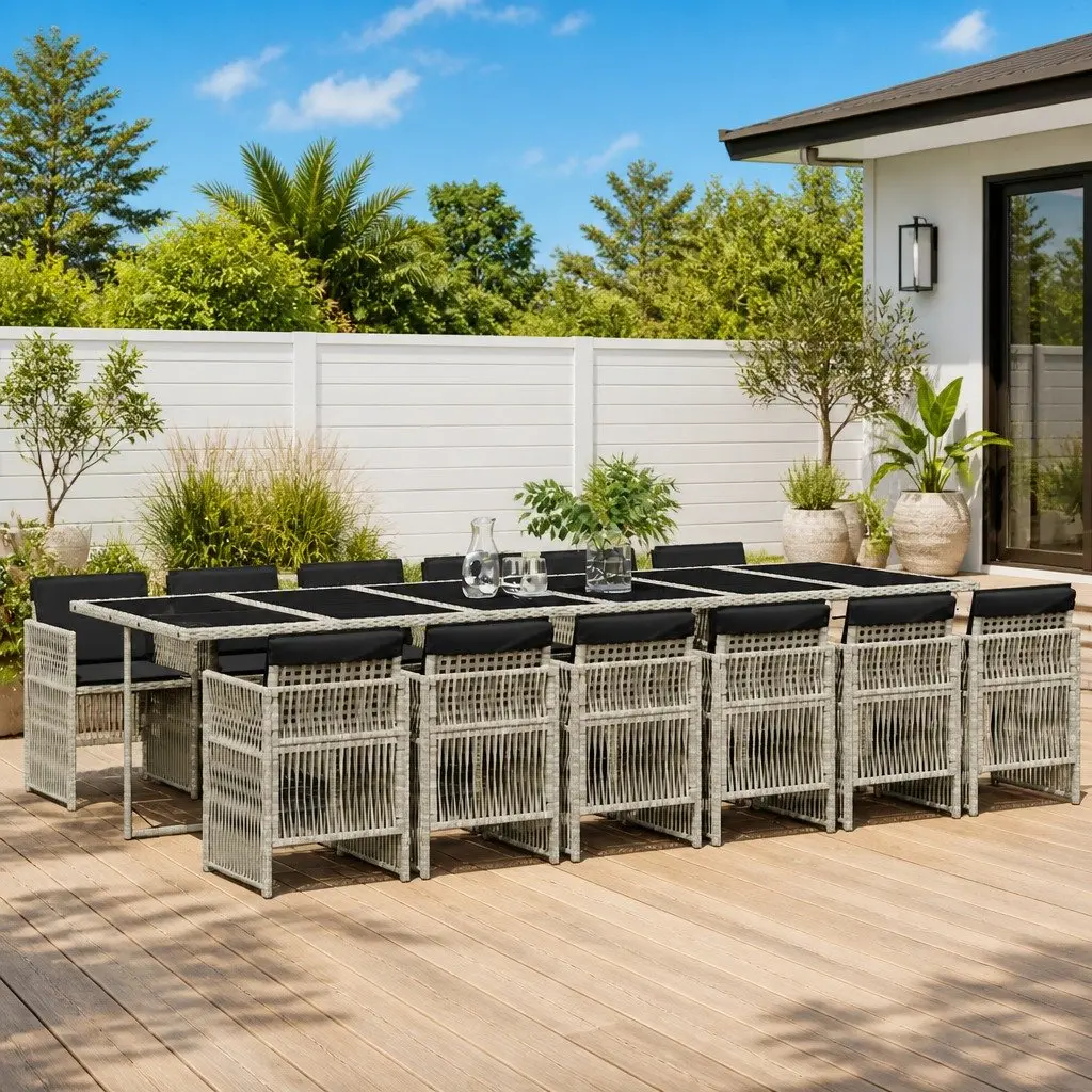 Garden Dining Set 13 Piece Outdoor Furniture Poly Rattan Grey