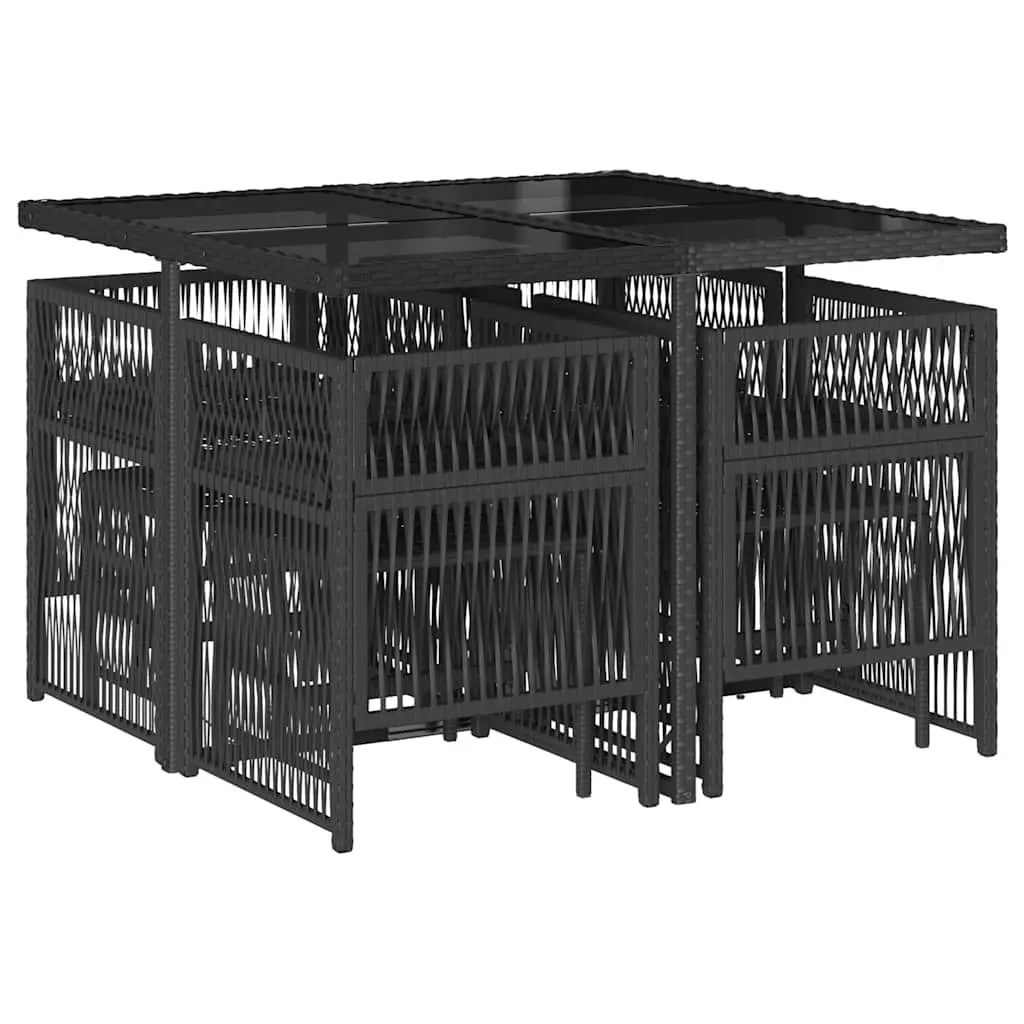 Garden Dining Set 9 Piece Black Poly Rattan Outdoor Furniture with Cushions