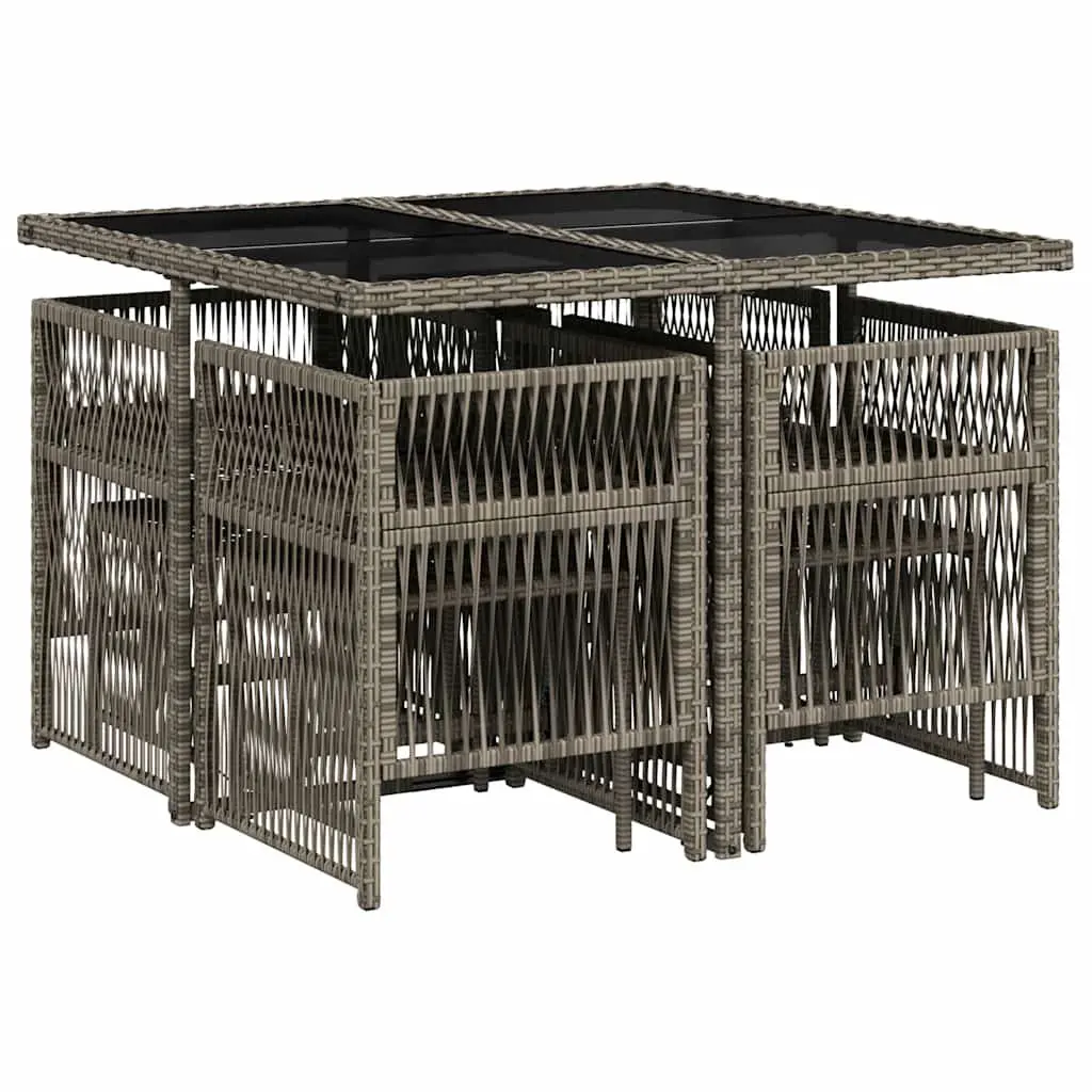 9 Piece Garden Dining Set Grey PE Rattan Chairs Table Cushions Outdoor