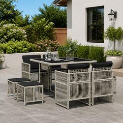 Outdoor Dining Set 9 Piece Grey Poly Rattan Garden Furniture with Cushions
