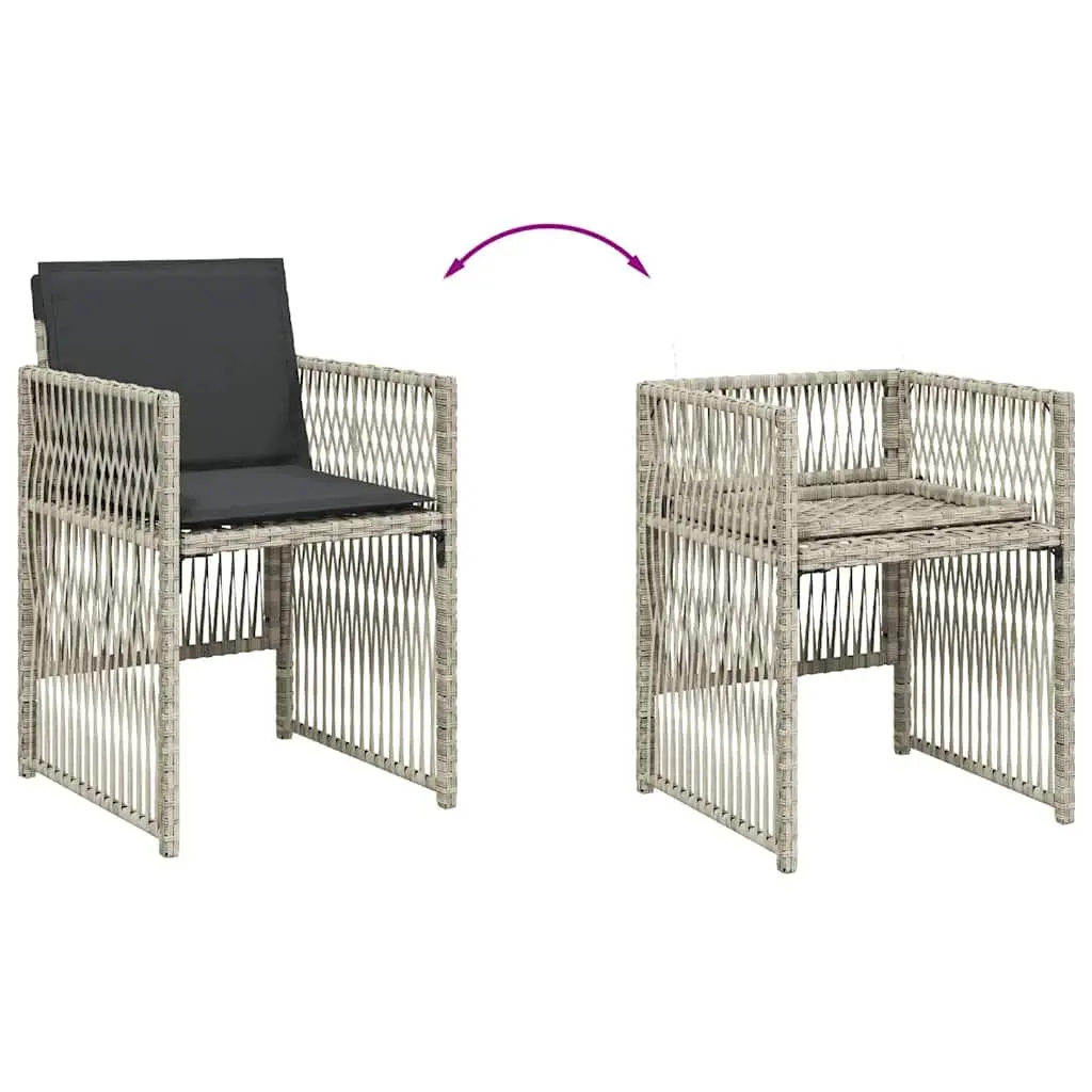 Outdoor Dining Set Grey Poly Rattan 9 Piece Garden Furniture with Cushions